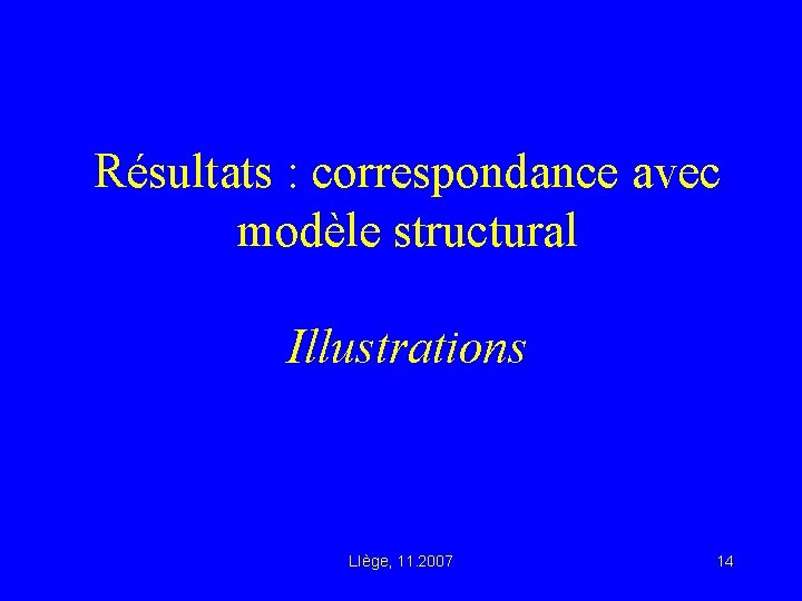 Résultats : correspondance avec modèle structural Illustrations LIège, 11. 2007 14 