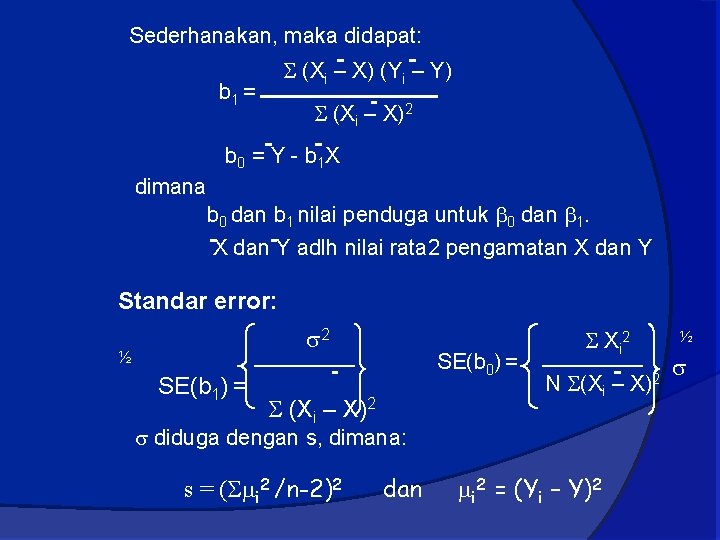 Sederhanakan, maka didapat: (Xi – X) (Yi – Y) b 1 = (Xi –