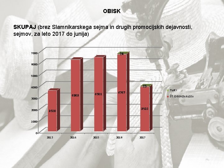 OBISK SKUPAJ (brez Slamnikarskega sejma in drugih promocijskih dejavnosti, sejmov, za leto 2017 do