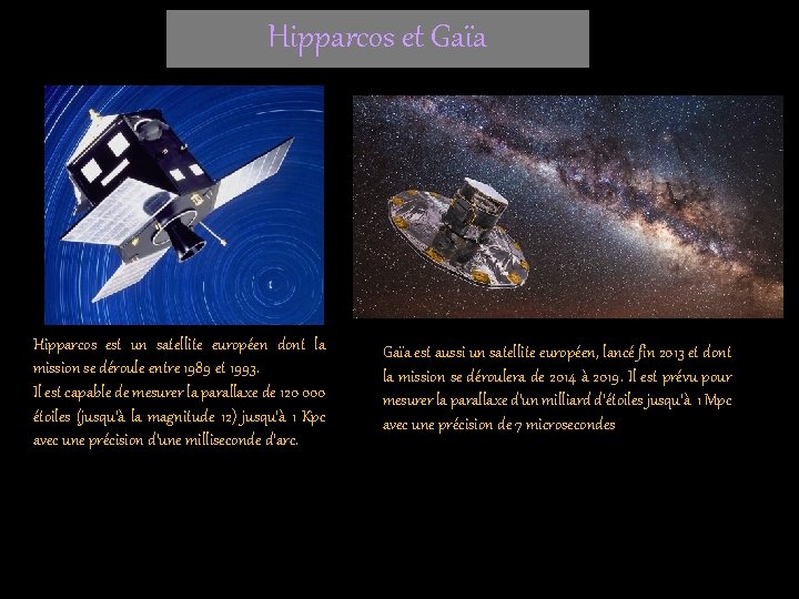 Hipparcos et Gaïa Hipparcos est un satellite européen dont la mission se déroule entre