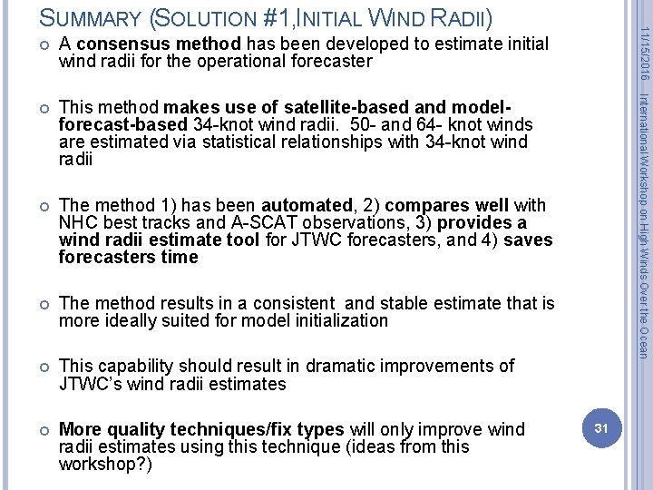 A consensus method has been developed to estimate initial wind radii for the operational