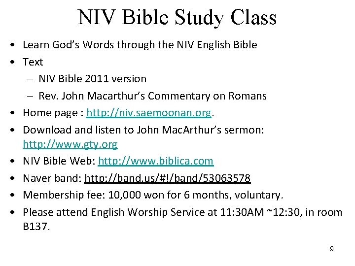 NIV Bible Study Class • Learn God’s Words through the NIV English Bible •