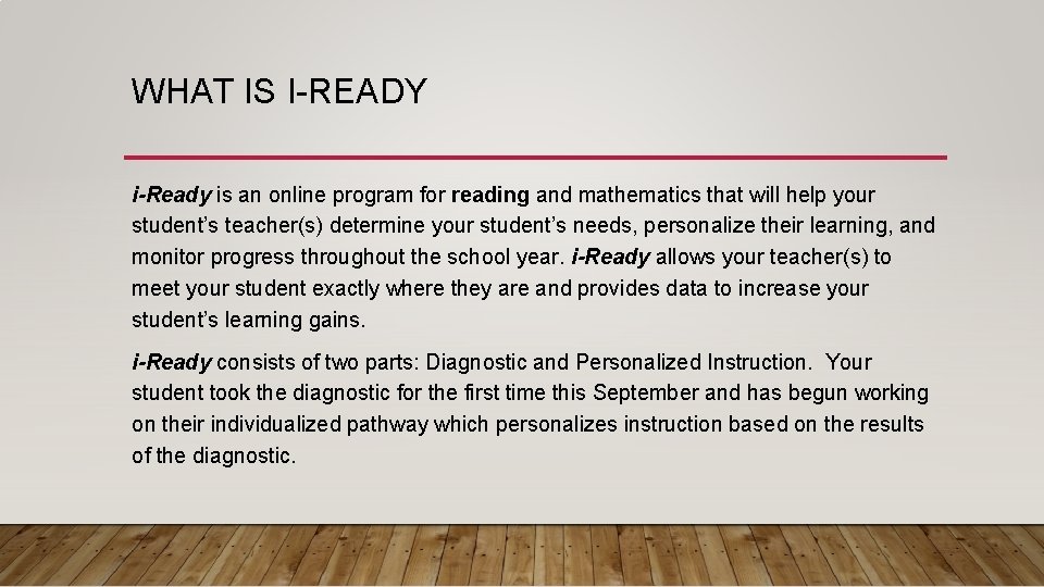 WHAT IS I-READY i-Ready is an online program for reading and mathematics that will