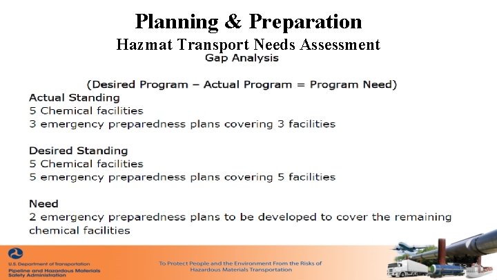 Planning & Preparation Hazmat Transport Needs Assessment 13 