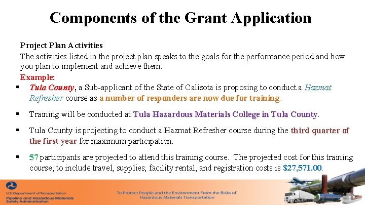 Components of the Grant Application Project Plan Activities The activities listed in the project