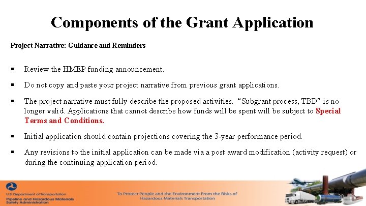 Components of the Grant Application Project Narrative: Guidance and Reminders § Review the HMEP