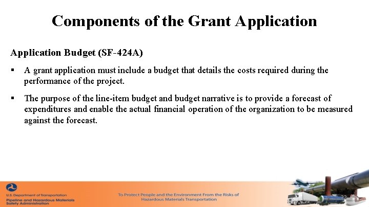 Components of the Grant Application Budget (SF-424 A) § A grant application must include