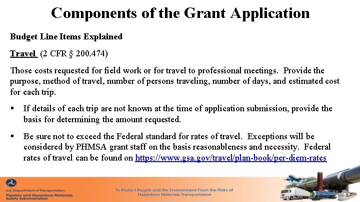 Components of the Grant Application Budget Line Items Explained Travel (2 CFR § 200.