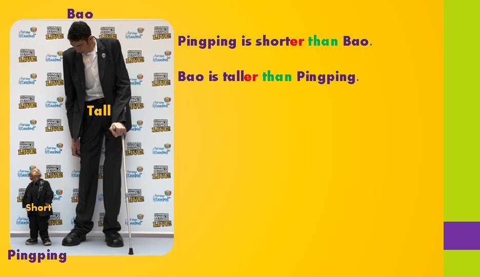 Bao Pingping is shorter than Bao is taller than Pingping. Tall Short Pingping 