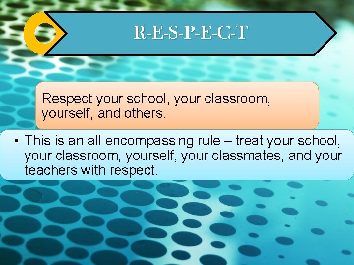 R-E-S-P-E-C-T Respect your school, your classroom, yourself, and others. • This is an all