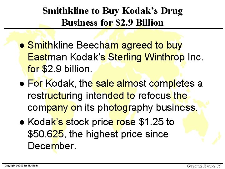 Smithkline to Buy Kodak’s Drug Business for $2. 9 Billion Smithkline Beecham agreed to