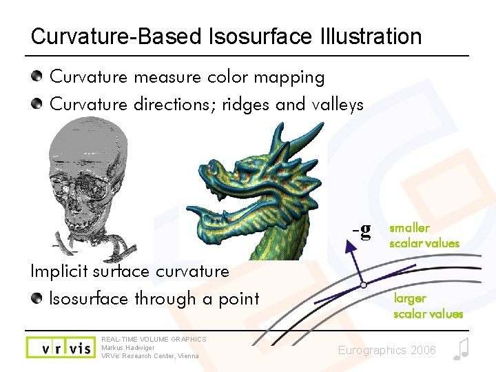 Curvature-Based Isosurface Illustration Curvature measure color mapping Curvature directions; ridges and valleys -g Implicit