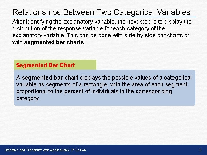 Relationships Between Two Categorical Variables After identifying the explanatory variable, the next step is