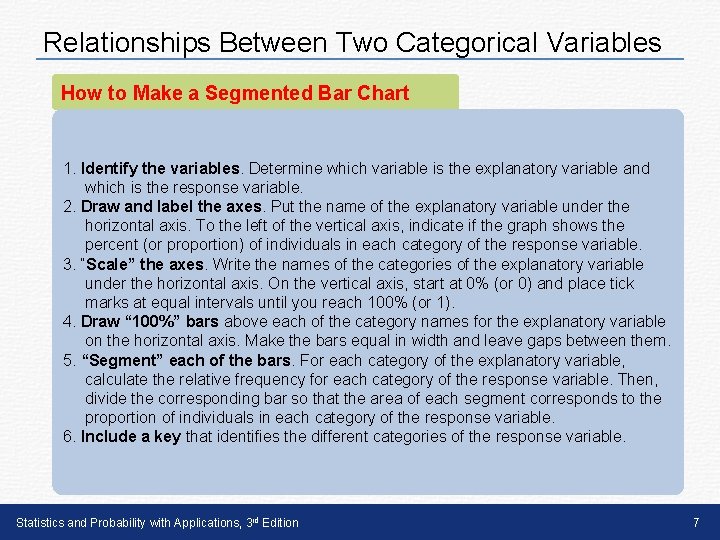 Relationships Between Two Categorical Variables How to Make a Segmented Bar Chart 1. Identify