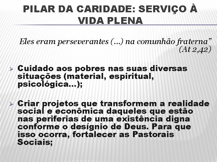 PILAR DA CARIDADE: SERVIÇO À VIDA PLENA Eles eram perseverantes (. . . )