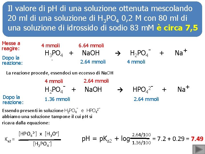 Il valore di p. H di una soluzione ottenuta mescolando 20 ml di una