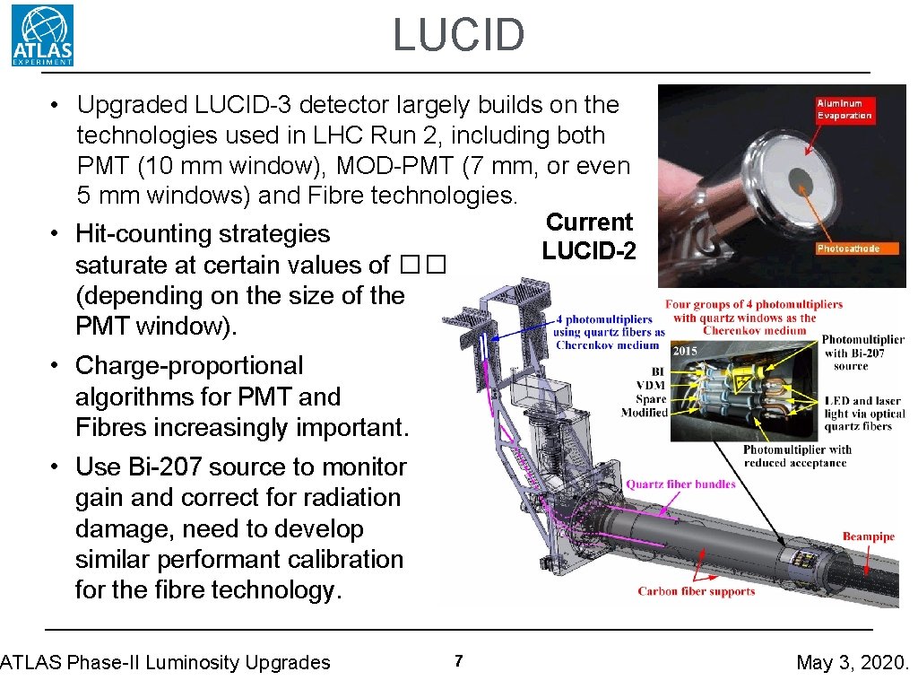 LUCID • Upgraded LUCID-3 detector largely builds on the technologies used in LHC Run