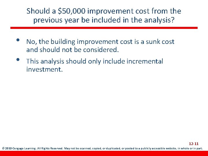 Should a $50, 000 improvement cost from the previous year be included in the