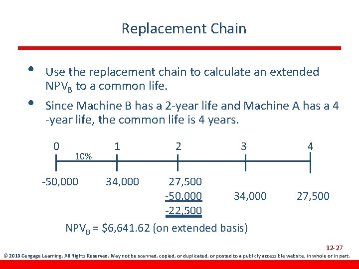 Replacement Chain • • Use the replacement chain to calculate an extended NPVB to