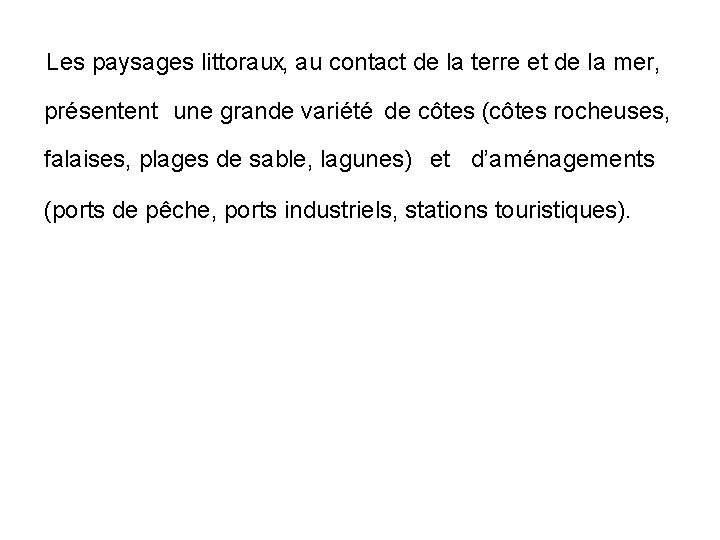 Les paysages littoraux, au contact de la terre et de la mer, présentent une