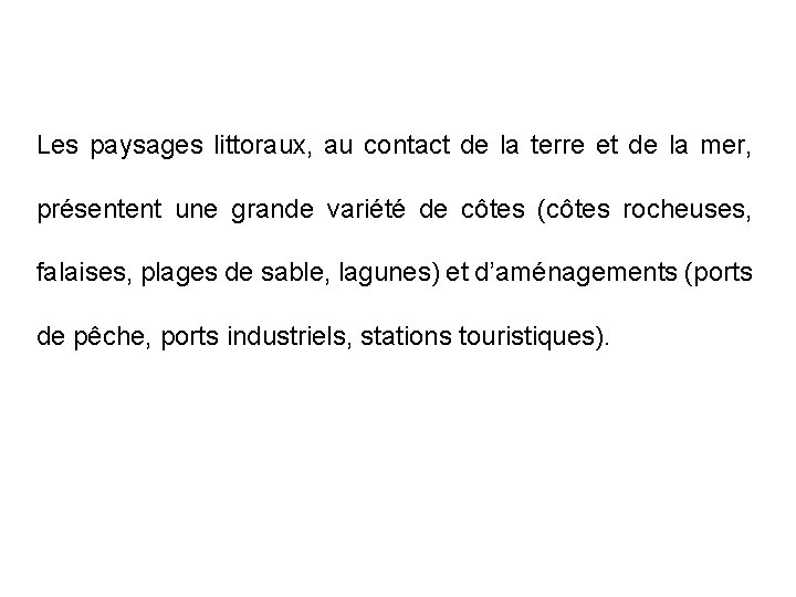 Les paysages littoraux, au contact de la terre et de la mer, présentent une