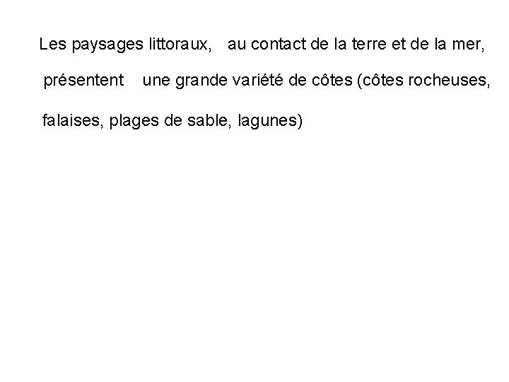 Les paysages littoraux, au contact de la terre et de la mer, présentent une