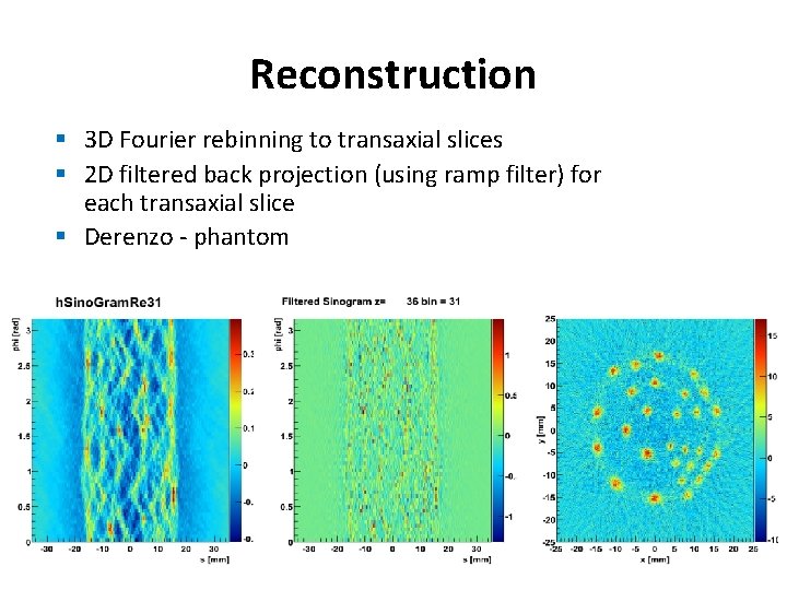 Reconstruction § 3 D Fourier rebinning to transaxial slices § 2 D filtered back