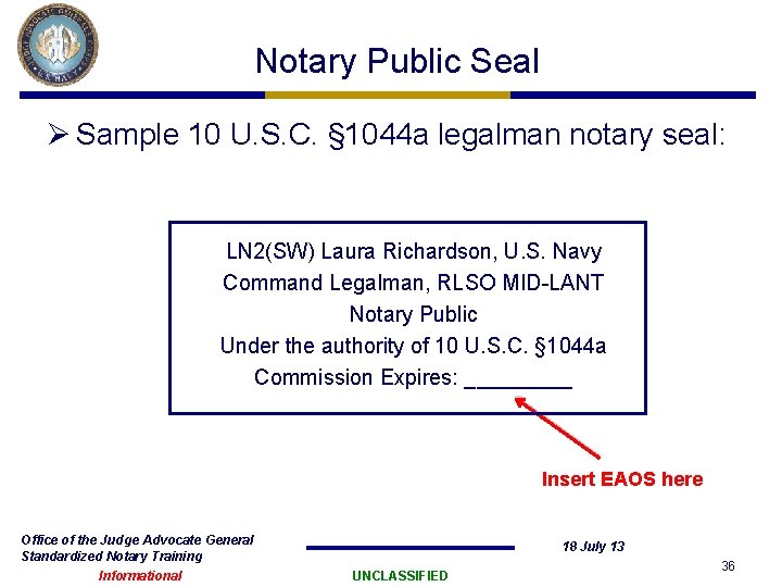 Notary Public Seal Ø Sample 10 U. S. C. § 1044 a legalman notary Notary Public Seal Ø Sample 10 U. S. C. § 1044 a legalman notary