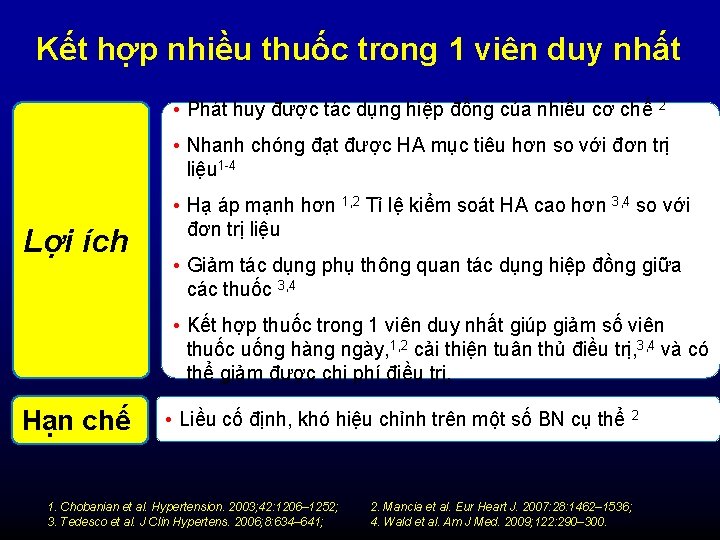 Kết hợp nhiều thuốc trong 1 viên duy nhất • Phát huy được tác