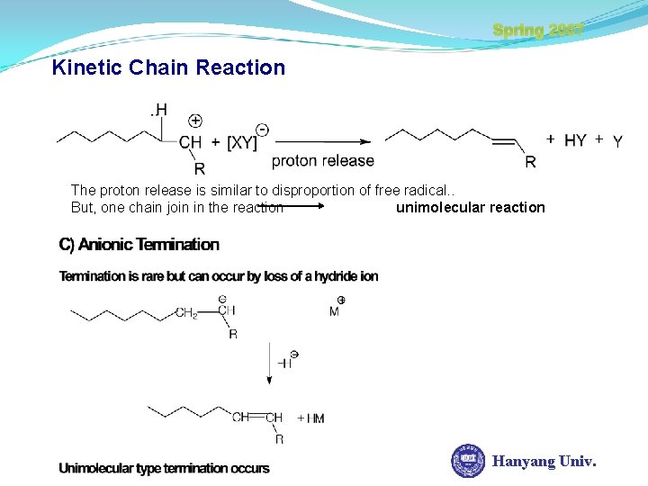 Spring 2007 Kinetic Chain Reaction The proton release is similar to disproportion of free