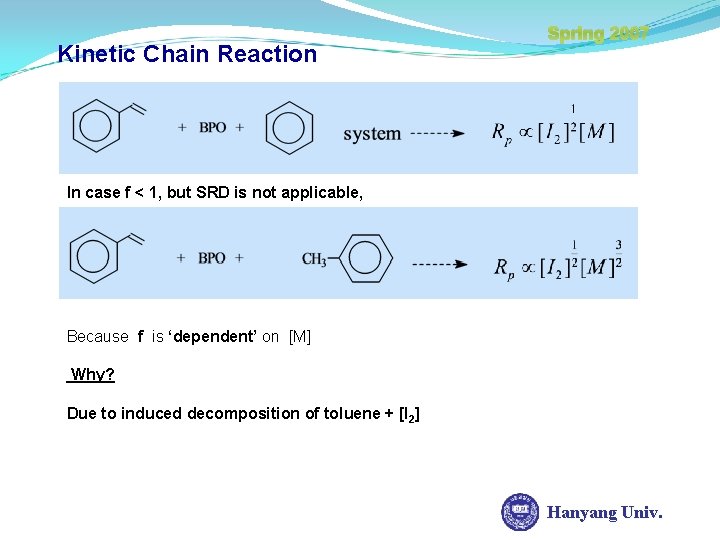 Kinetic Chain Reaction Spring 2007 In case f < 1, but SRD is not