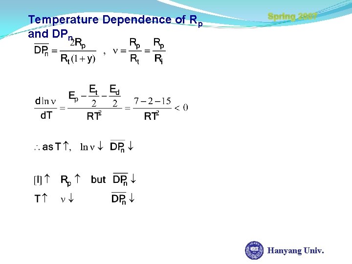 Temperature Dependence of Rp and DPn Spring 2007 Hanyang Univ. 