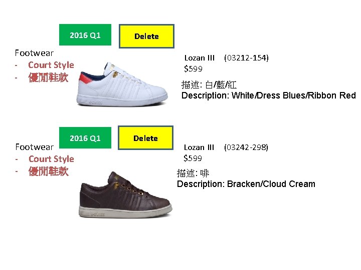 2016 Q 1 Delete Footwear - Court Style - 優閒鞋款 2016 Q 1 Footwear