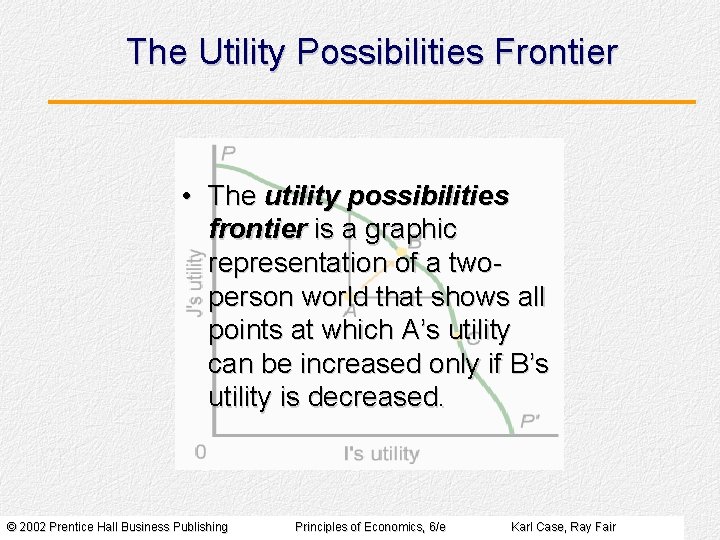 The Utility Possibilities Frontier • The utility possibilities frontier is a graphic representation of