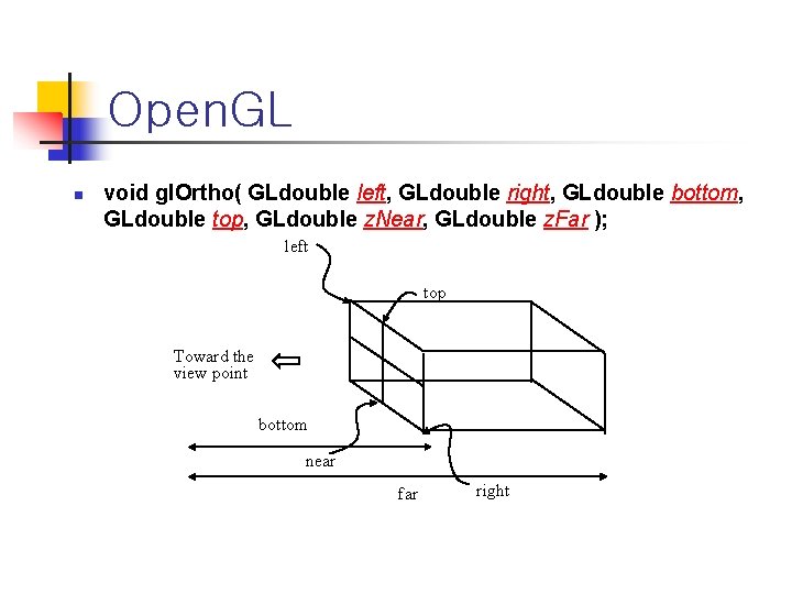 Open. GL n void gl. Ortho( GLdouble left, GLdouble right, GLdouble bottom, GLdouble top,