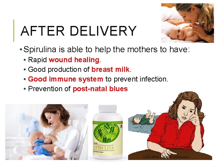 AFTER DELIVERY • Spirulina is able to help the mothers to have: • Rapid