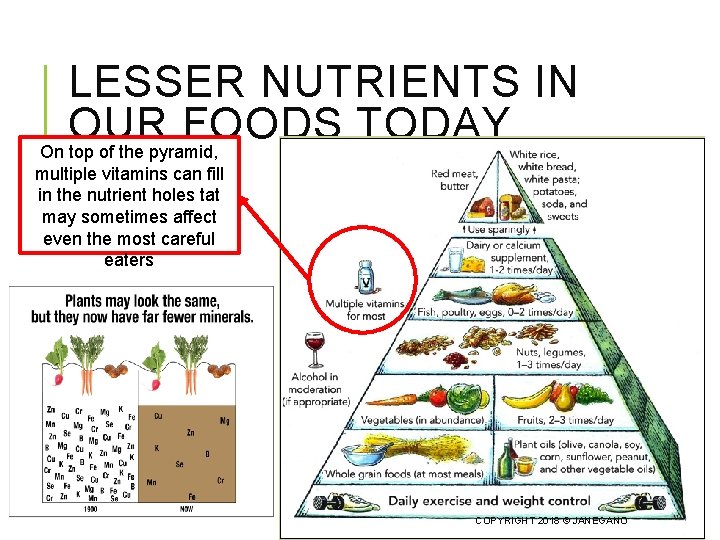 LESSER NUTRIENTS IN OUR FOODS TODAY On top of the pyramid, multiple vitamins can