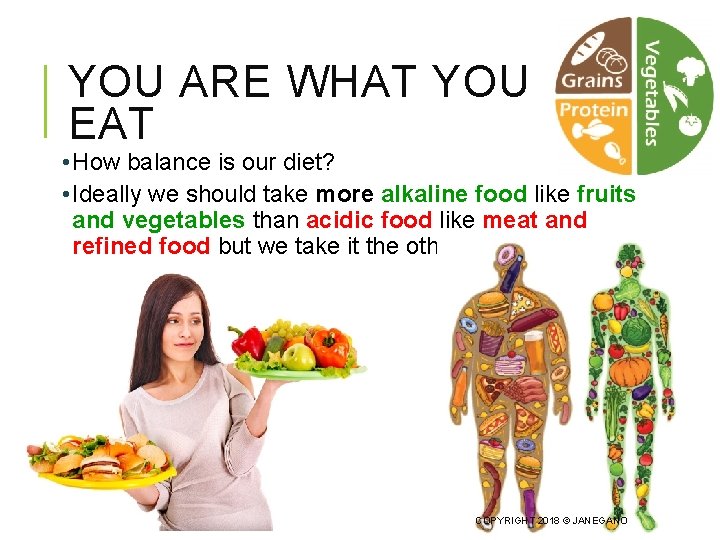 YOU ARE WHAT YOU EAT • How balance is our diet? • Ideally we