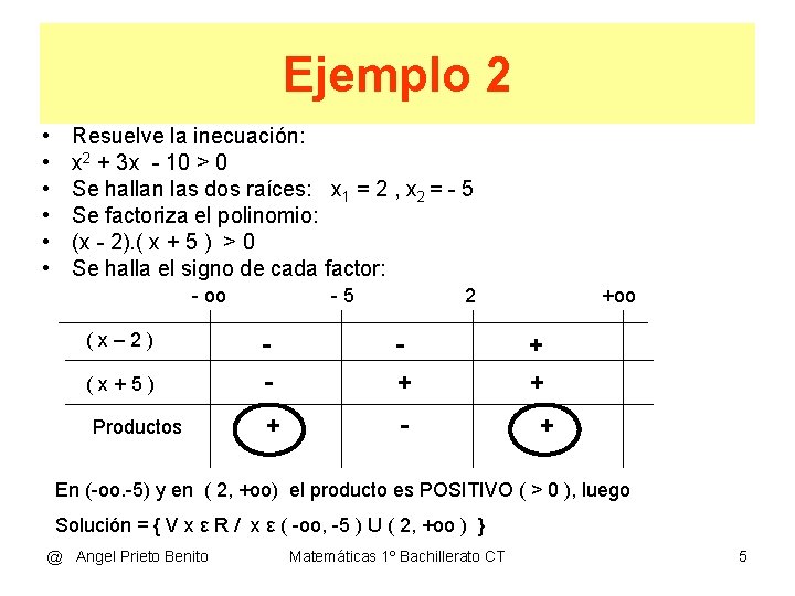 Ejemplo 2 • • • Resuelve la inecuación: x 2 + 3 x -