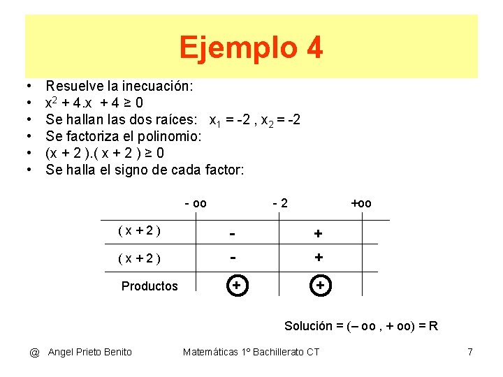 Ejemplo 4 • • • Resuelve la inecuación: x 2 + 4. x +