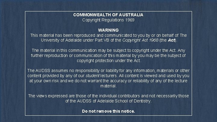 COMMONWEALTH OF AUSTRALIA Copyright Regulations 1969 WARNING This material has been reproduced and communicated