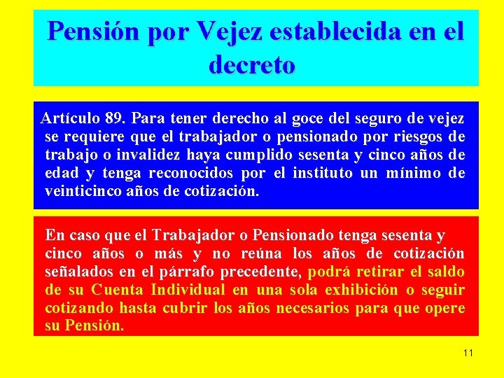 Pensión por Vejez establecida en el decreto Artículo 89. Para tener derecho al goce