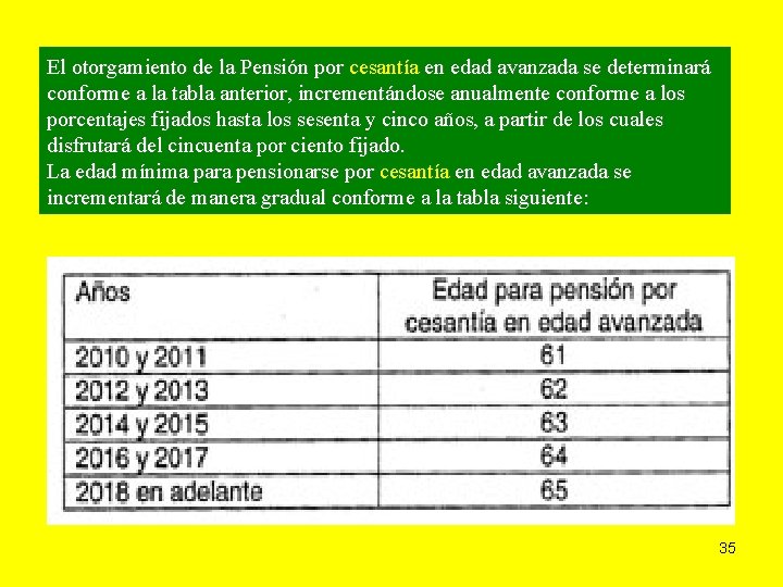 El otorgamiento de la Pensión por cesantía en edad avanzada se determinará conforme a
