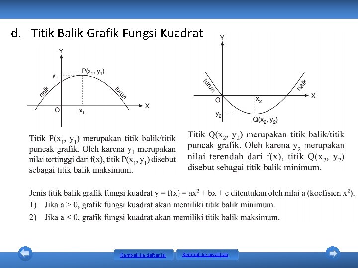 d. Titik Balik Grafik Fungsi Kuadrat Kembali ke daftar isi Kembali ke awal bab d. Titik Balik Grafik Fungsi Kuadrat Kembali ke daftar isi Kembali ke awal bab