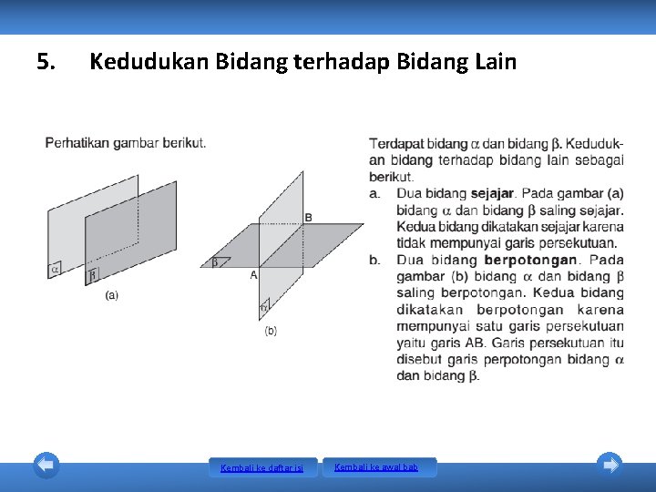 5. Kedudukan Bidang terhadap Bidang Lain Kembali ke daftar isi Kembali ke awal bab 5. Kedudukan Bidang terhadap Bidang Lain Kembali ke daftar isi Kembali ke awal bab