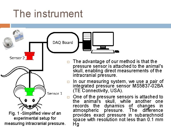 The instrument Fig. 1 -Simplified view of an experimental setup for measuring intracranial pressure.