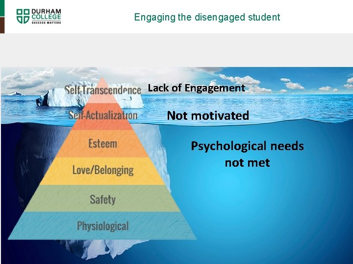 Engaging the disengaged student Lack of Engagement Not motivated Psychological needs not met 