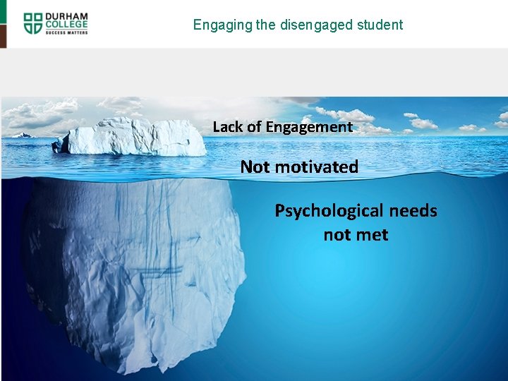 Engaging the disengaged student Lack of Engagement Not motivated Psychological needs not met 