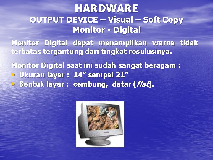 HARDWARE OUTPUT DEVICE – Visual – Soft Copy Monitor - Digital Monitor Digital dapat