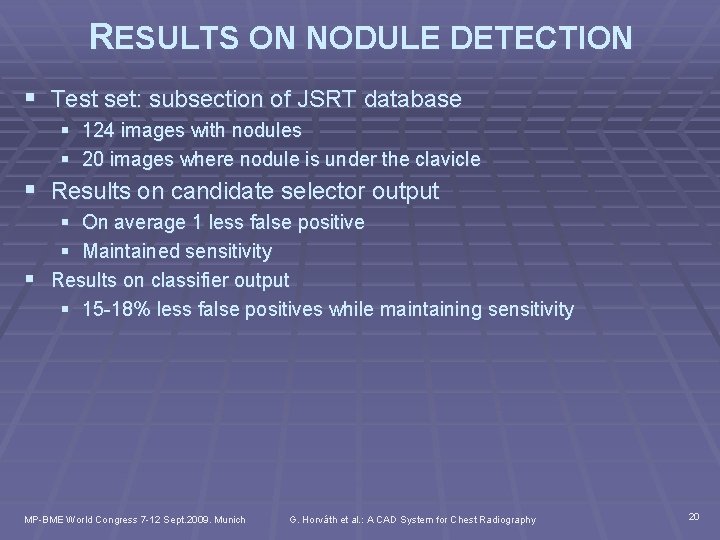 RESULTS ON NODULE DETECTION § Test set: subsection of JSRT database § 124 images
